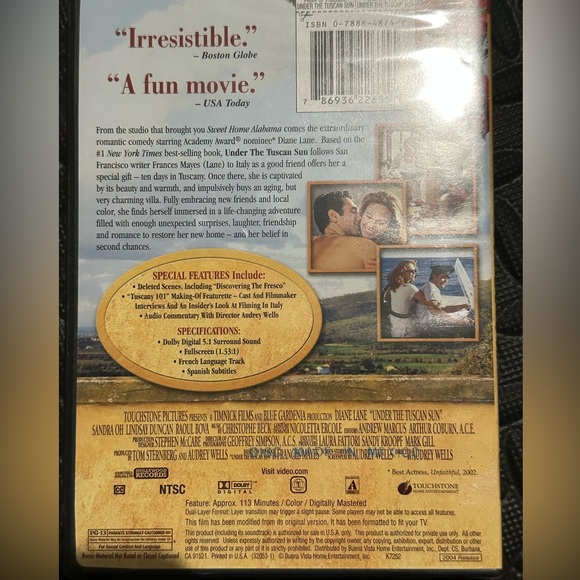 🎇🎇Host Pick🎇🎇Under the Tuscan Sun Full Screen DVD - Picture 2 of 2